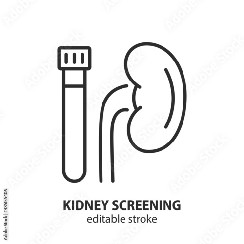 Screening for kidney disease line icon. Diagnostics test lab sign. Editable stroke.
