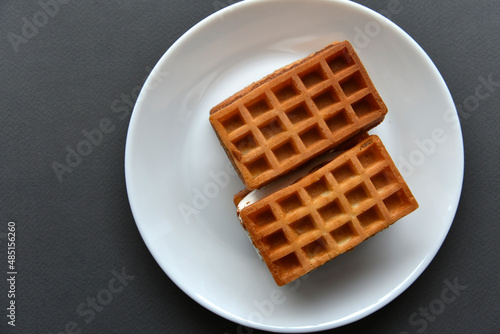 Viennese soft waffles on a white plate