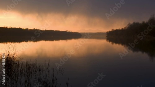 Wallpaper Mural Dramatic sunset with low clouds river and rolling mountain Torontodigital.ca