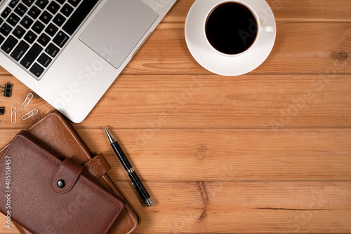 Flat lay  White office desk table.