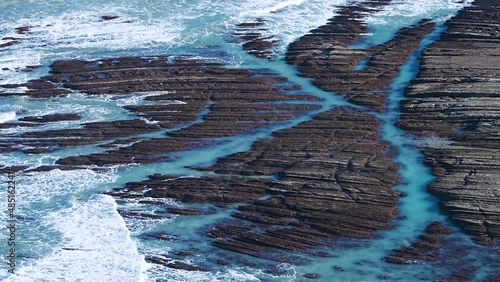 Flysch de Mendata at low tide on the Cantabrian Coast in Deva, Gipuzkoa, Pais Vasco, Spain, Europe photo