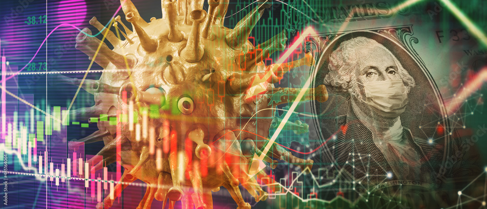 Obraz premium Covid crisis and the collapse of the markets, economic fallout. 3d illustration