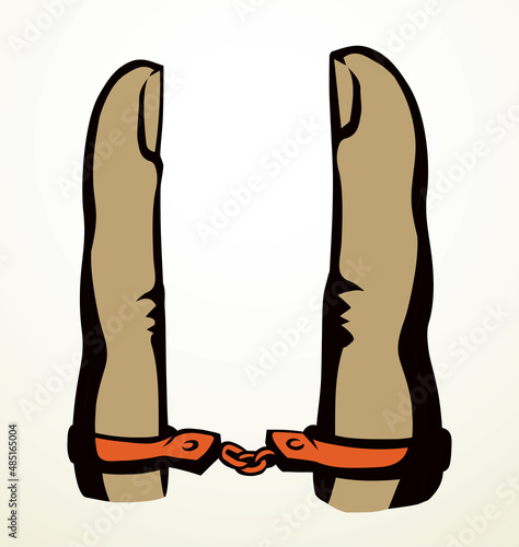 Trapped finger. Vector drawing. Relationship symbol