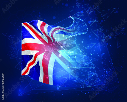 vector flag, virtual abstract 3D object from triangular polygons on a blue background