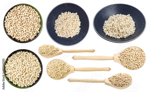 Bild auf Leinwand set of boiled and raw sorghum groats isolated