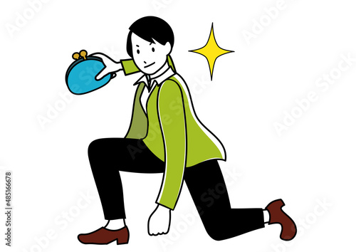 お財布を持ってキメポーズでやる気を表現しているの女性（ビジネスや節約、投資のイメージに）