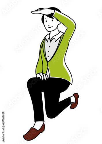 イラスト素材：遠くを見据えているビジネスパーソン（調査や探求など前向きなイメージに）