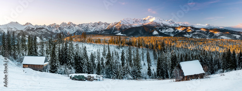 Winter Landscape at Sunrise. Snow Covered Mountains in Tatras, Poland. Panoramic View © marcin jucha
