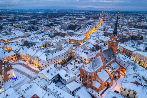 Tarnow skyline in winter. Aerial Drone view on old town and town square © marcin jucha
