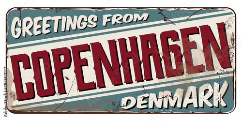 Greetings From Copenhagen Denmark Banner. Vector Retro Signboard.