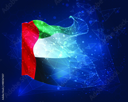 United Arab Emirates,  vector flag, virtual abstract 3D object from triangular polygons on a blue background