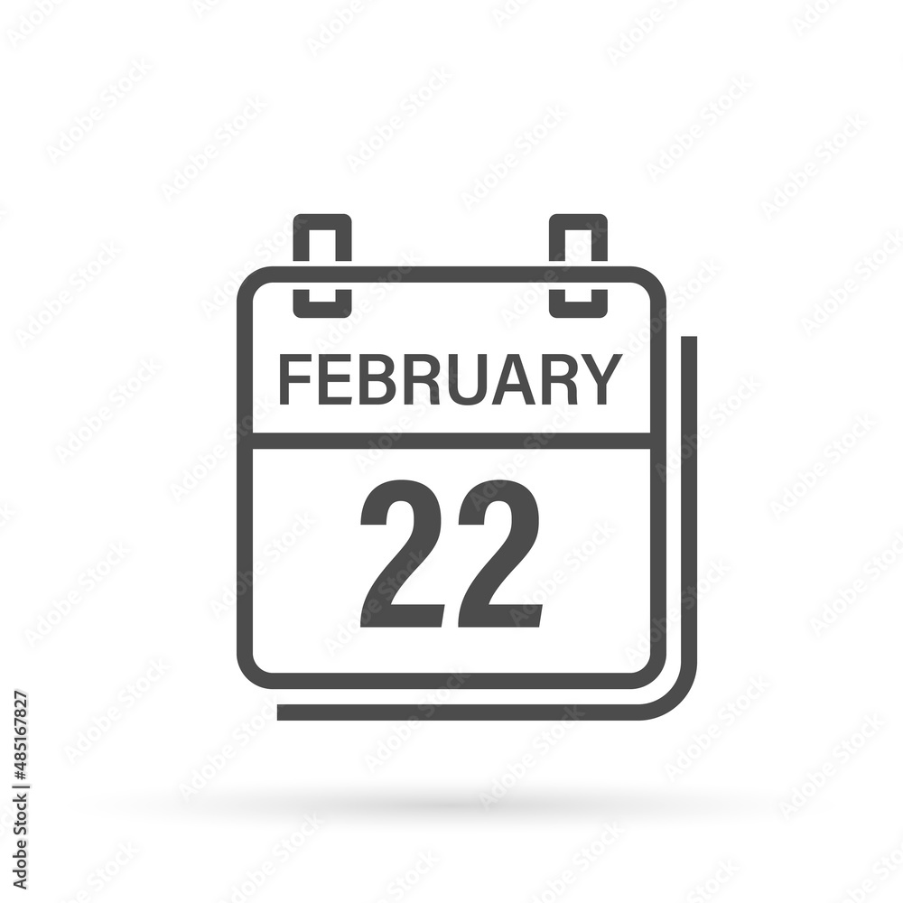 February 22, Calendar icon with shadow. Day, month. Flat vector illustration. February 22, Calendar icon with shadow. Day, month. Flat vector illustration.