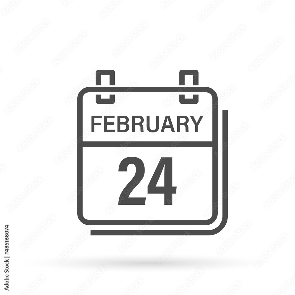 February 24, Calendar icon with shadow. Day, month. Flat vector illustration. February 24, Calendar icon with shadow. Day, month. Flat vector illustration.