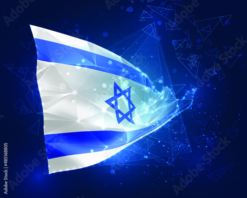 Israel,  vector flag, virtual abstract 3D object from triangular polygons on a blue background