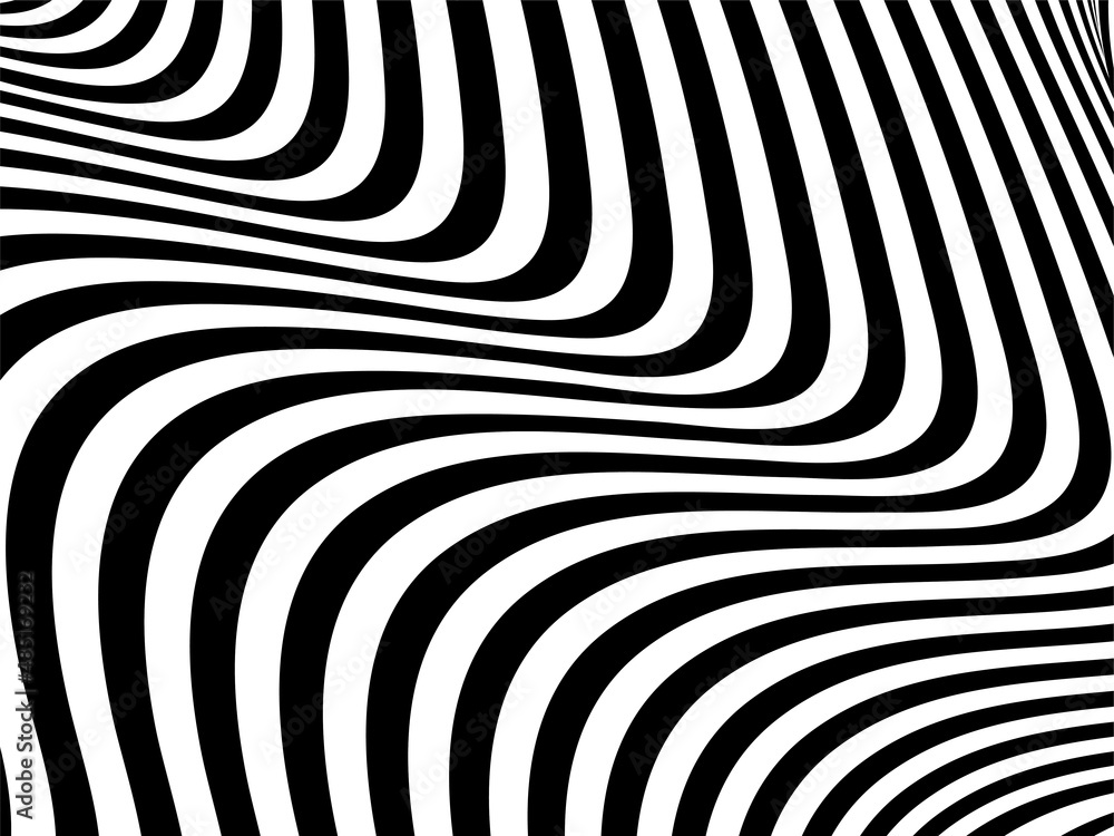 Abstract wave background with black and white striped, futuristic lines. Vector illustration