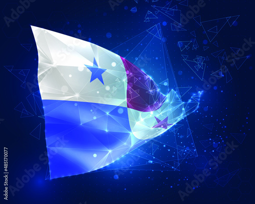 Panama,  vector flag, virtual abstract 3D object from triangular polygons on a blue background © coffeemill