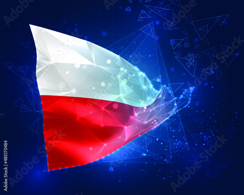 Poland, vector 3d flag on blue background with hud interfaces © coffeemill