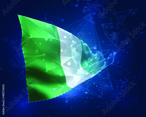 Nigeria, vector flag, virtual abstract 3D object from triangular polygons on a blue background © coffeemill