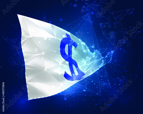 dollar currency vector flag, virtual abstract 3D object from triangular polygons on a blue background