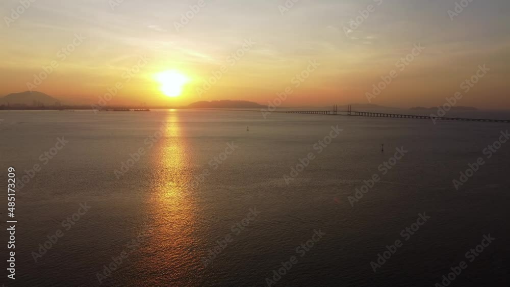 Aerial view morning sun light near Penang Bridge Aerial view morning sun light near Penang Bridge