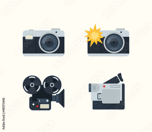 Cinema camera emoji vector illustration set. Movie camera icon set