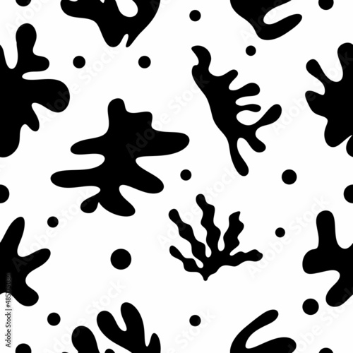 Seamless childish aesthetic pattern with hand drawn abstract leaves and shapes. Creative scandinavian kids fabric  wrapping texture  textile  wallpaper  home apparel. Vector EPS illustration.