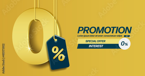 Text 0 3d golden with % sign hanging down and all on a golden background for advertising media to reduce interest,vector isolated for business and finacial concept design