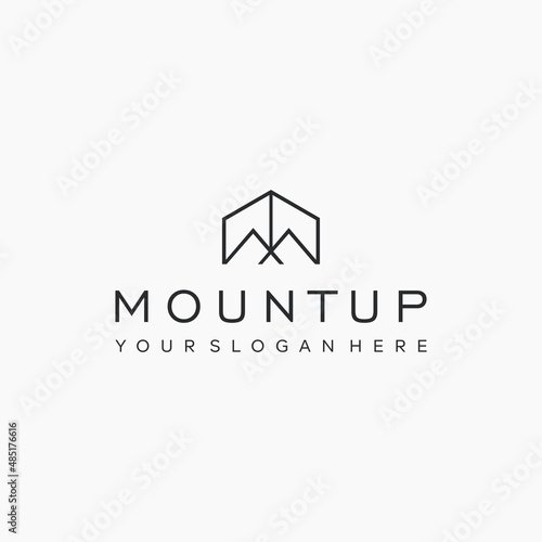 minimalist line art MOUNTUP building Logo design