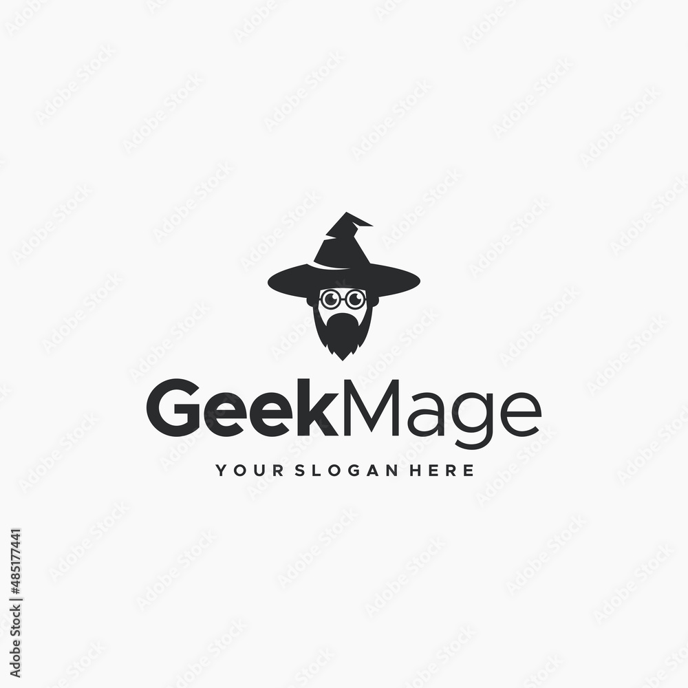 minimalist GeekMage wizard silhouette logo design