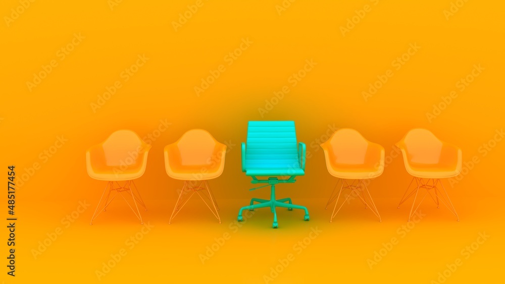 Blank sign on an empty chair. Hiring new job vacancy concept. 3D Rendering. 4K Ultra Hd. Blank sign on an empty chair. Hiring new job vacancy concept. 3D Rendering. 4K Ultra Hd.