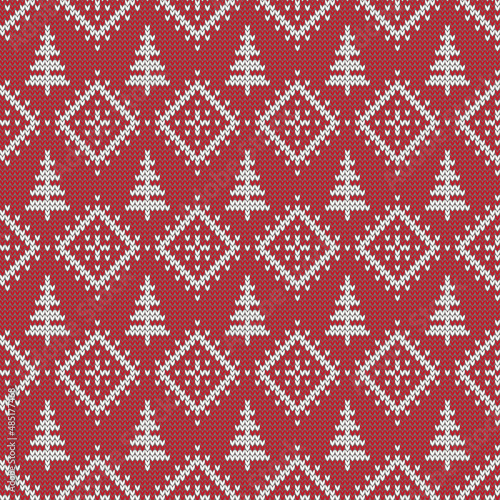 Knitting texture seamless vector pattern. Winter Christmas background. Norway fair isle style. Xmas sweater design.