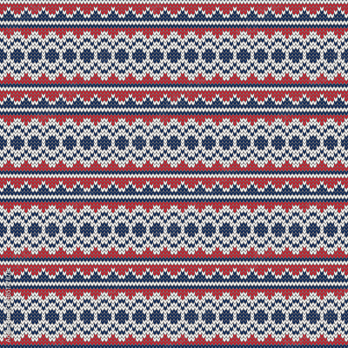 Knitting texture jacquard pattern. Winter textile background. Vector seamless pattern.