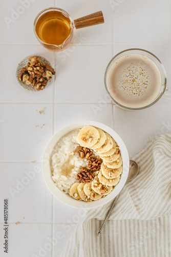 rice porridge with banana and nuts