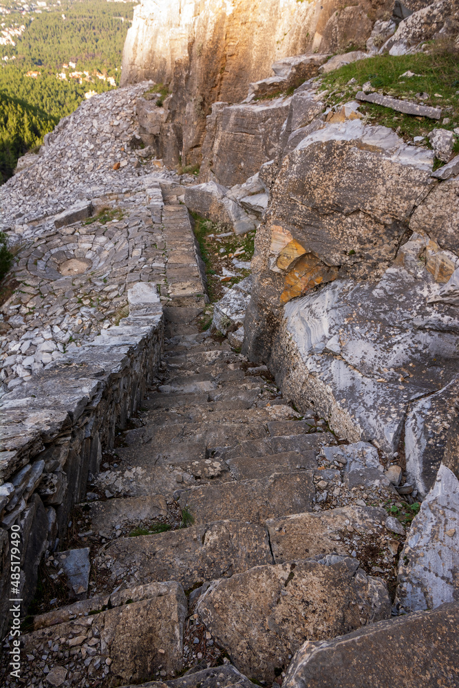 Part of the abandoned Penteli marble quarry in Attika, Greece. Part of the abandoned Penteli marble quarry in Attika, Greece.