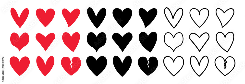 Set of hearts icons. Collection heart. Heart icons. Symbol love. Valentines day. Vector illustration.