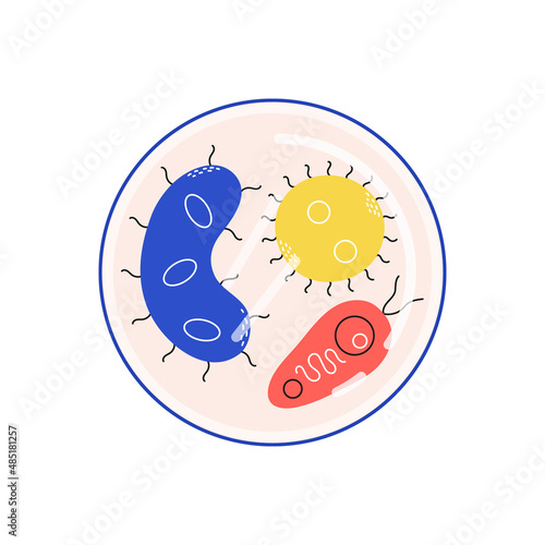 Vector set of germs and bacteria. Icons for medicine.Set of isolated microbes in flat style.Microbes under microscope.