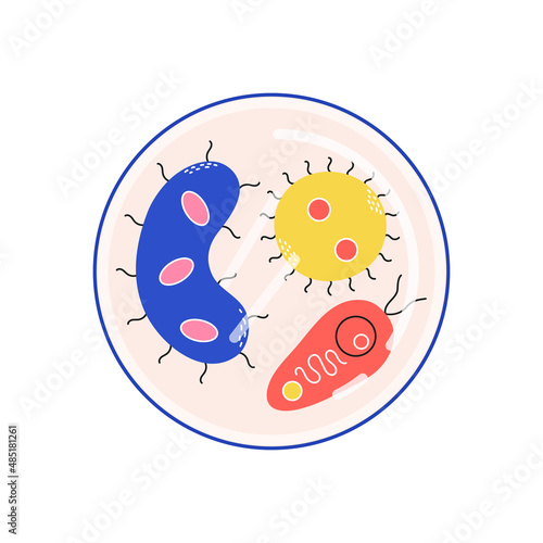 Vector set of germs and bacteria. Icons for medicine.Set of isolated microbes in flat style.Microbes under microscope.