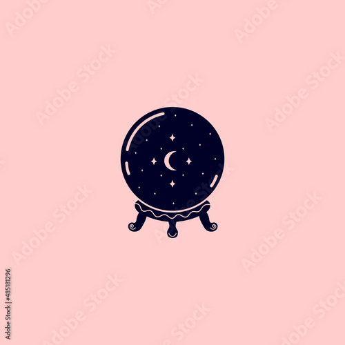 Linear logo or emblem template - magic ball. Abstract symbol for packaging. Vector illustratio