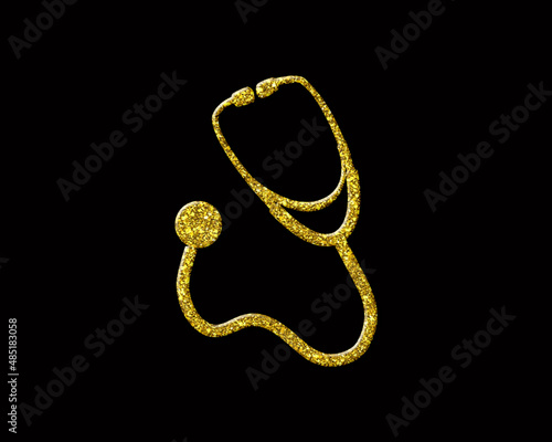 Stethoscope auscultation symbol Golden icon Gold Glitters logo illustration