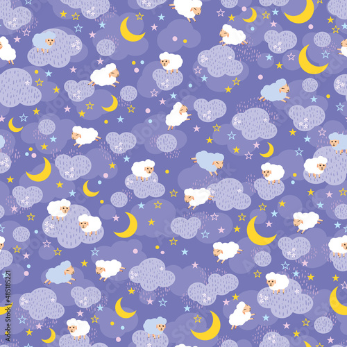 Counting Sheep on purple Night sky