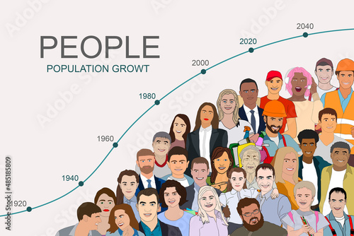 Community growth and social labor count increase tiny person concept. Nation demographic arrow or business personnel, unemployment, followers, subscribers or customers development illustration.