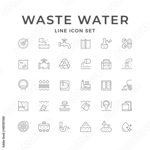 Set line icons of waste water