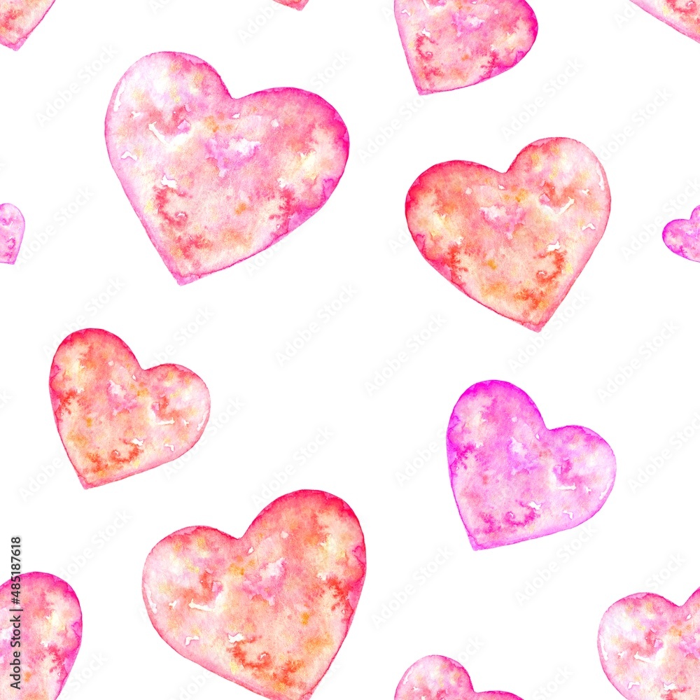 Watercolor Valentine's day seamless pattern with hearts