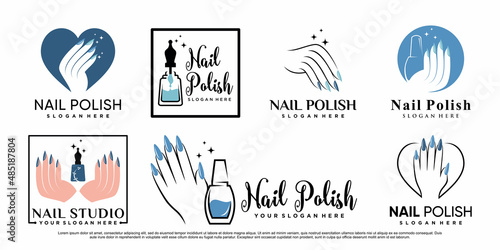 Set of nail polish or nail art logo design template with creative element Premium Vector