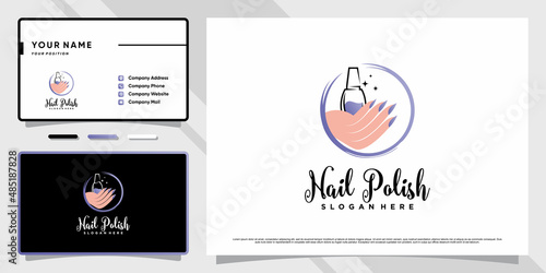 Nail polish logo with creative modern concept and business card design Premium Vector