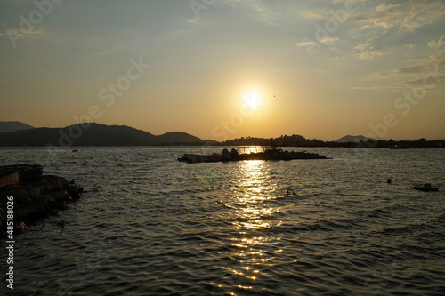 Sunset over the Aegean Sea. View from the embankment of the city of Fethiye.