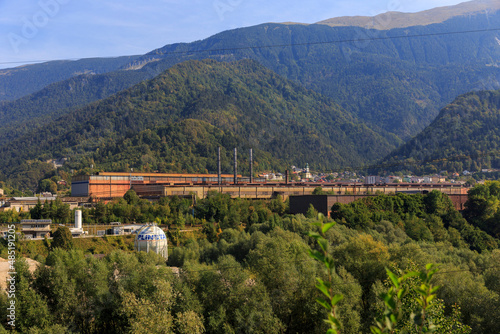 Industrial plants near bled  Karawanken in the background  slovenia