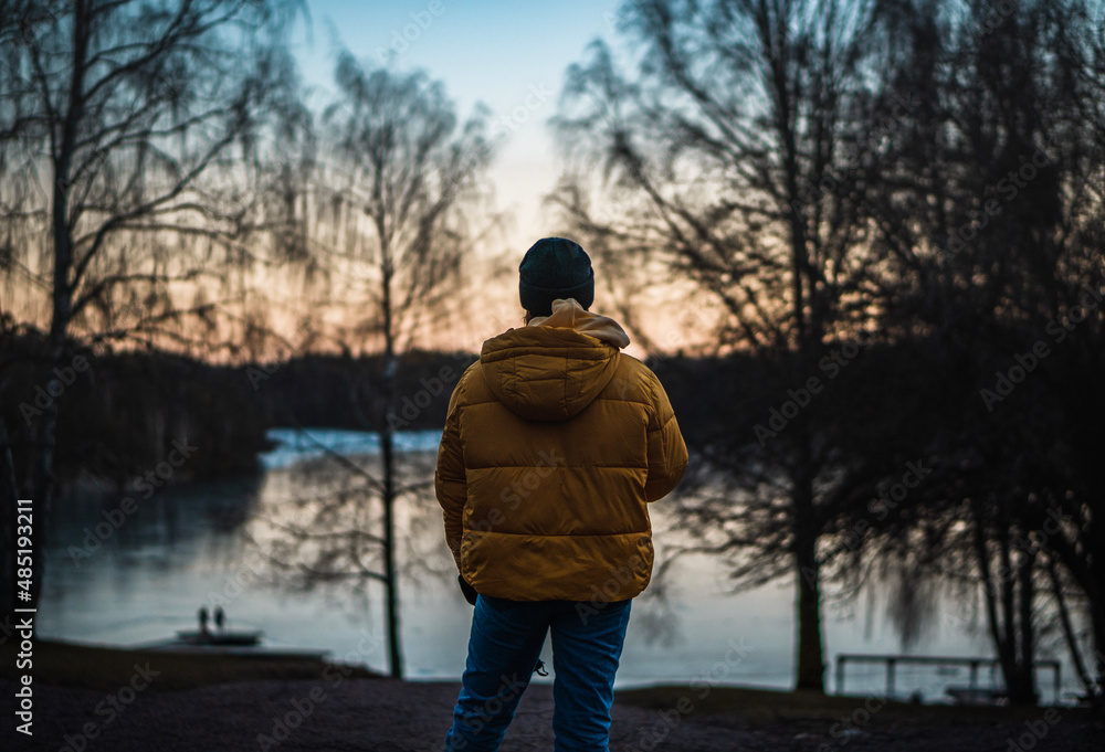Silhouette of a person in the lake Silhouette of a person in the lake