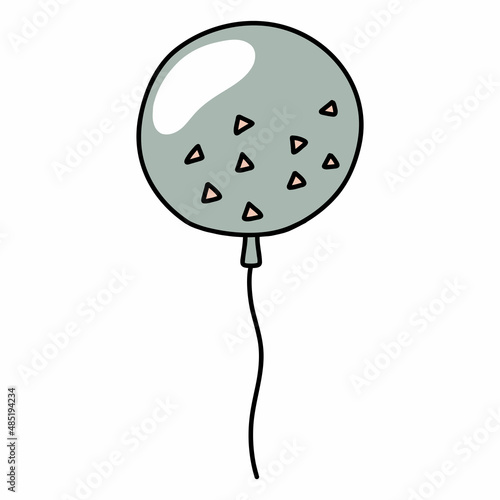 Festive round balloon for birthday or party. Hand drawn vector illustration in doodle style. Isolated element on a transparent background