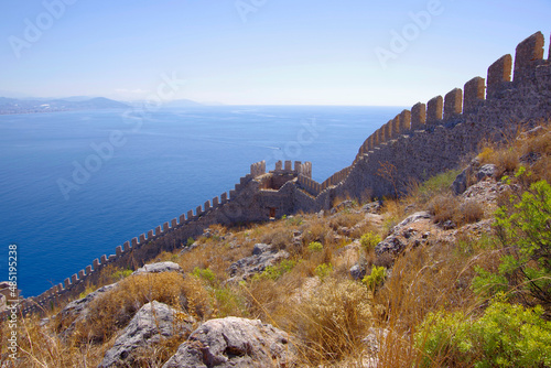 Turkey. Alanya 09.14.21. View from a height of the ancient fortress wall above the sea.
